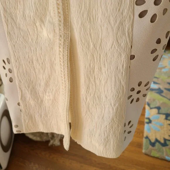 Byron Lars Beauty Mark White lace, leather look dress sz 4 - Picture 3 of 8